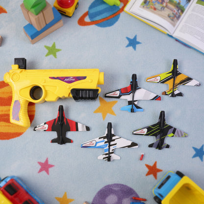 Wukusy Air Battle Plane Launcher Gun toy with foam glider set for kids, featuring a colorful foam plane and launcher in the image.