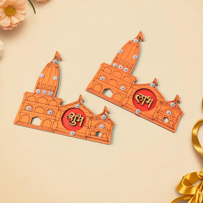 Decorative wall sticker featuring Shubh Labh Ram Temple Mandir design, ideal for home decor, by Wukusy, shown on a wall.