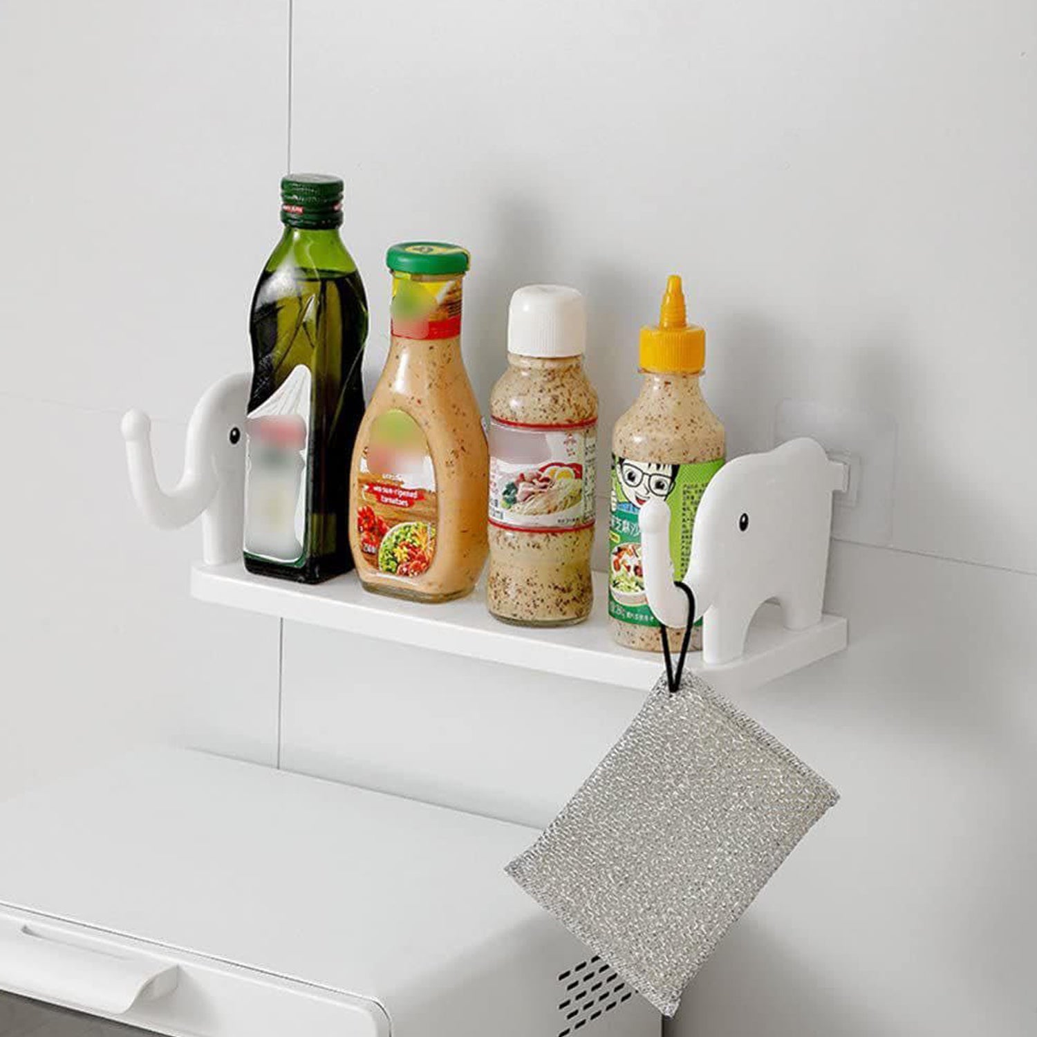 Cute elephant-shaped wall-mounted storage shelf by Wukusy, ideal for kitchen, bathroom, or bedroom organization.