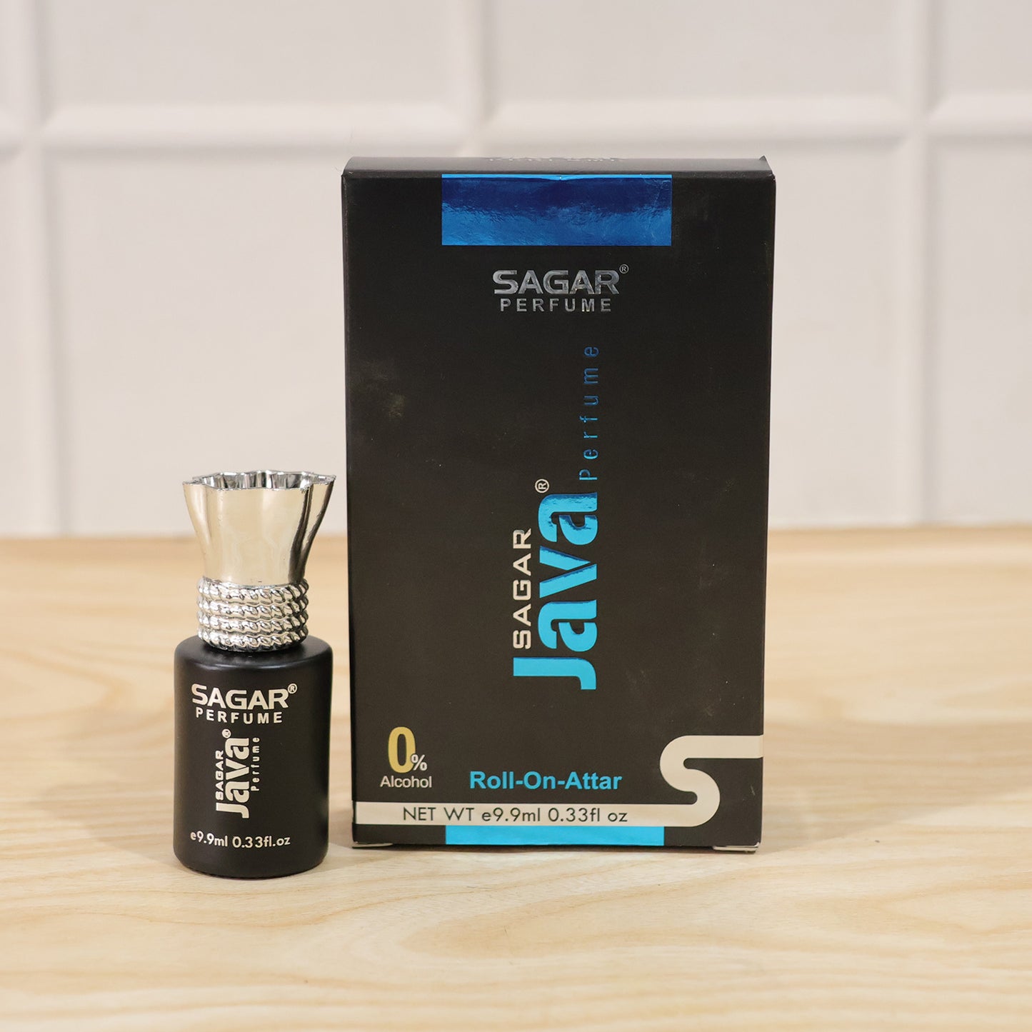 Wukusy Sagar Java Roll-on Attar perfume oil in 9.9 ml bottle, alcohol-free fragrance for men and women, with floral and woody notes.