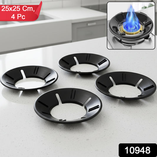 Wukusy gas stove flame protector rings, 25x25 cm, set of 4, metal stove burner shields for safe cooking.