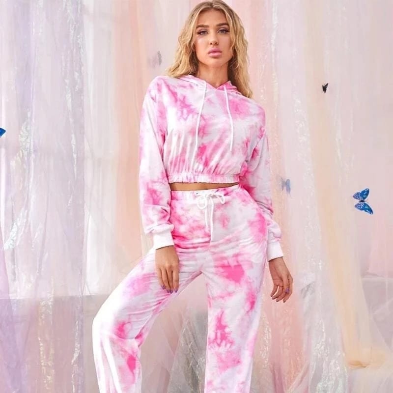 Tie-dye hoodie and lower combo in cotton, featuring printed bedsheet design, from Drpshippr's double bedsheets collection.