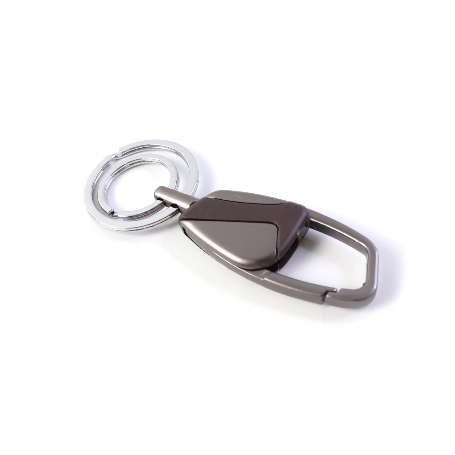 Heavy-duty metal key holder with locking carabiner clip by Wukusy, shown with multiple keys attached and secure locking mechanism.