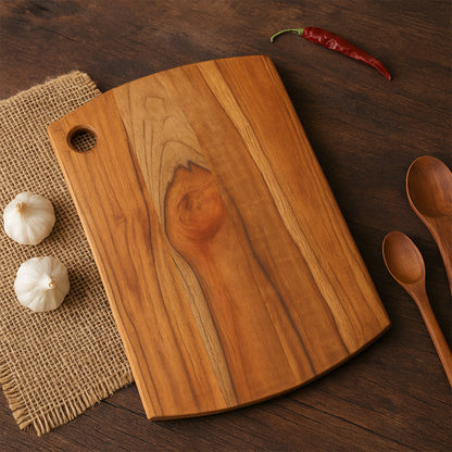 Wukusy Supermom premium teak wood chopping board for kitchen, showcasing a sturdy, natural wood cutting surface ideal for food prep.