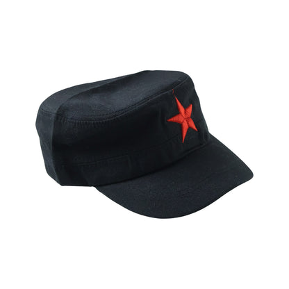 Wukusy classic military style red star cap featuring a structured design and adjustable strap, shown in a close-up view.