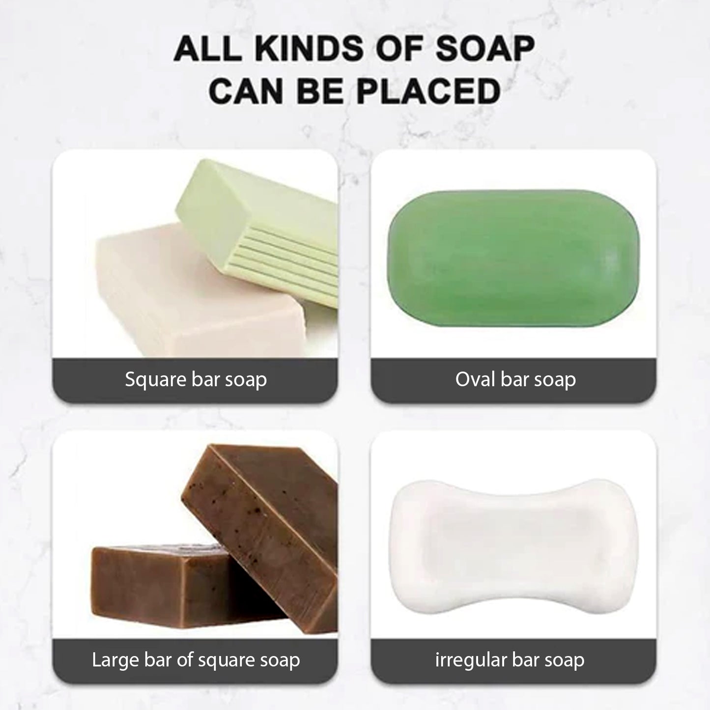 Wukusy wall-mounted soap dish with no-drilling design, self-draining waterfall soap holder for shower and bathroom use