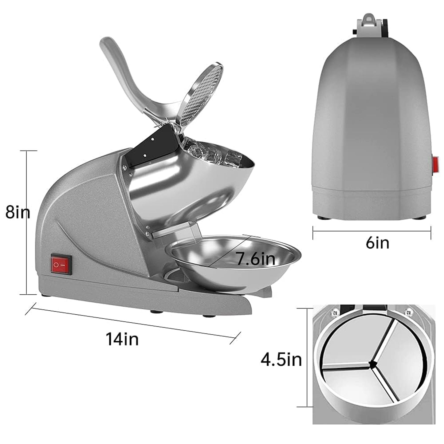 Wukusy electric ice crushing machine with stainless steel bowl, compact kitchen appliance for crushing ice efficiently.