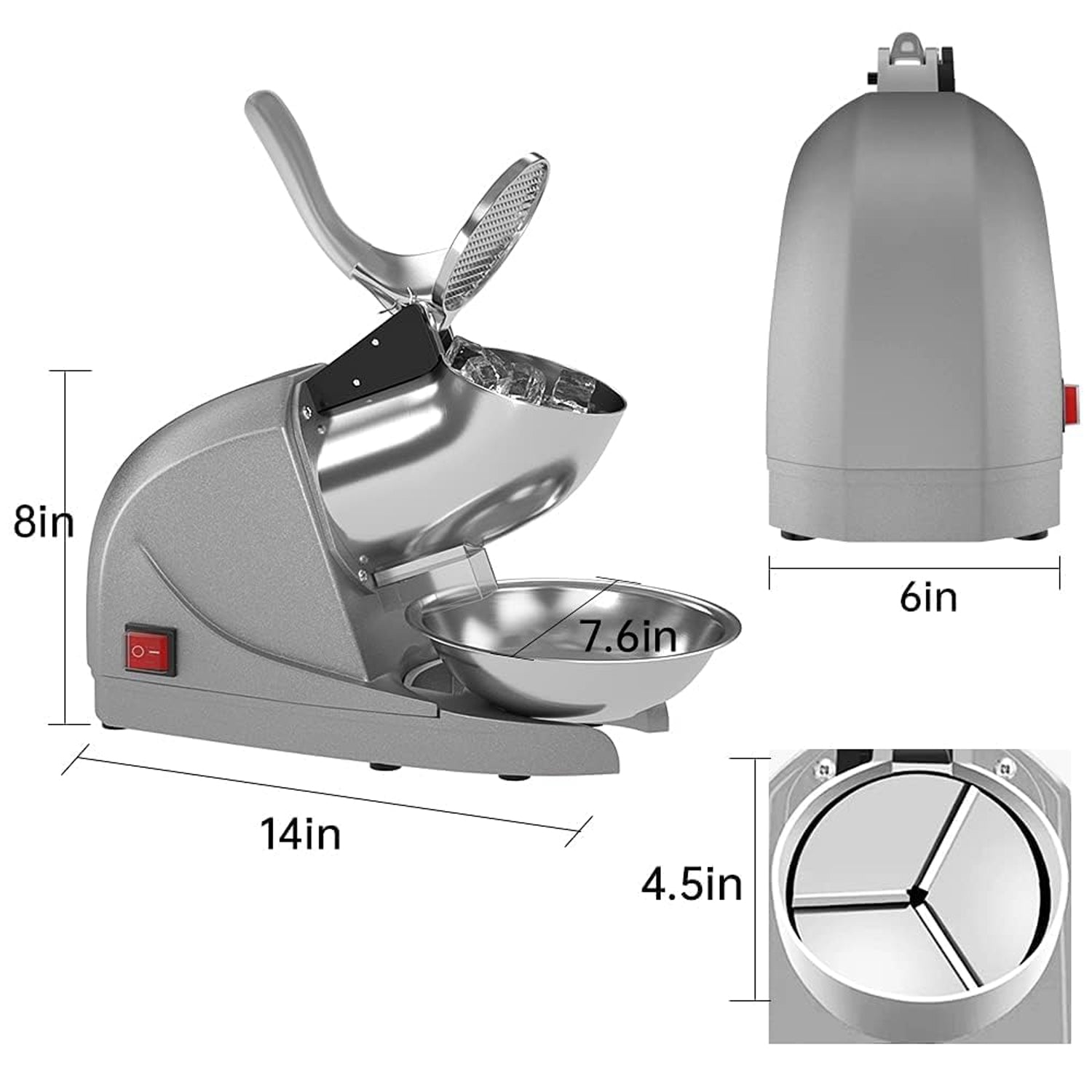 Wukusy electric ice crushing machine with stainless steel bowl, compact kitchen appliance for crushing ice efficiently.