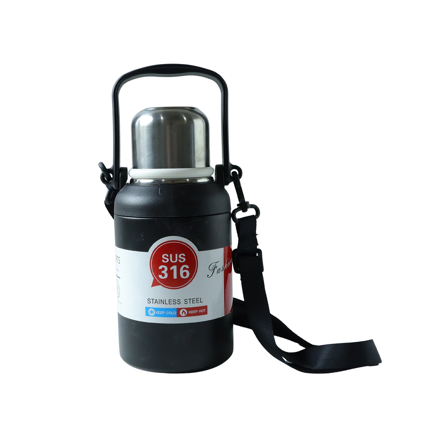 Wukusy 900ml stainless steel vacuum insulated bottle with handle, featuring a sleek design and secure lid for hot and cold beverages