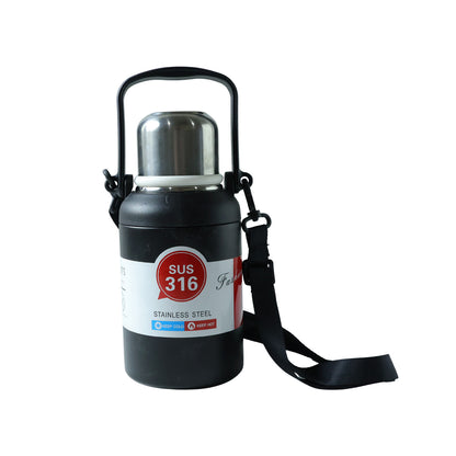 Wukusy 900ml stainless steel vacuum insulated bottle with handle, featuring a sleek design and secure lid for hot and cold beverages