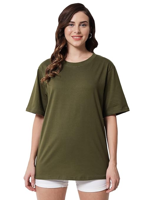 FIZZI SHOP women's casual oversized round neck T-shirt, soft fabric, relaxed fit, in a solid color, ideal for everyday wear