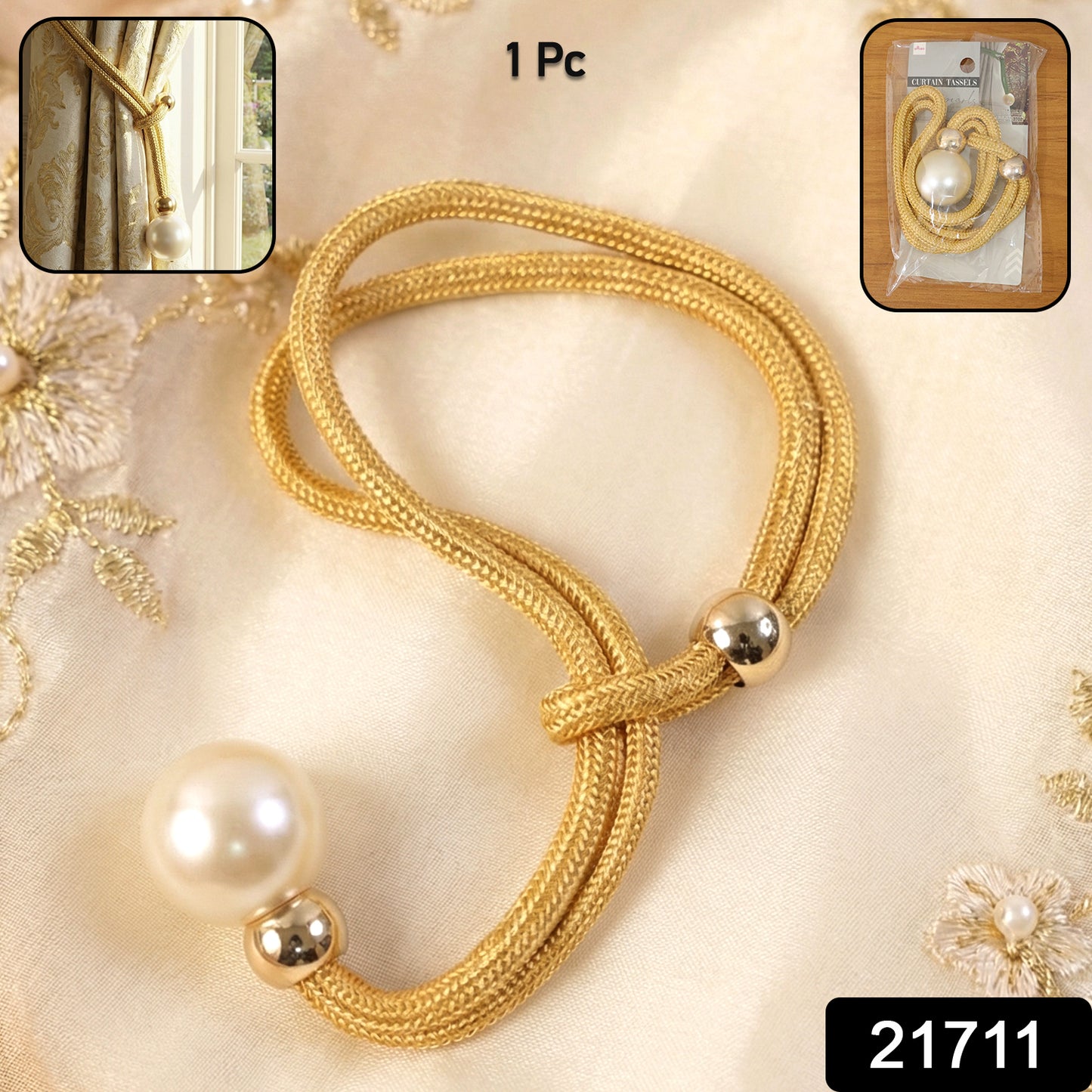 Elegant Wukusy decorative curtain tieback in metal with intricate design, holding curtains open stylishly.