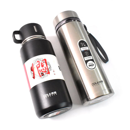 Wukusy stainless steel vacuum insulated water bottle with wide mouth, leak-proof lid, hanging strap, for hot and cold drinks, 900ml