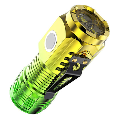 Wukusy USB chargeable mini 3 LED flashlight torch with compact design, held in hand, ideal for portable illumination.