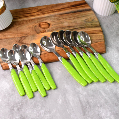 Wukusy Supermom 24-piece premium fancy cutlery set with matching holder, including knives, forks, and spoons for home and kitchen use.