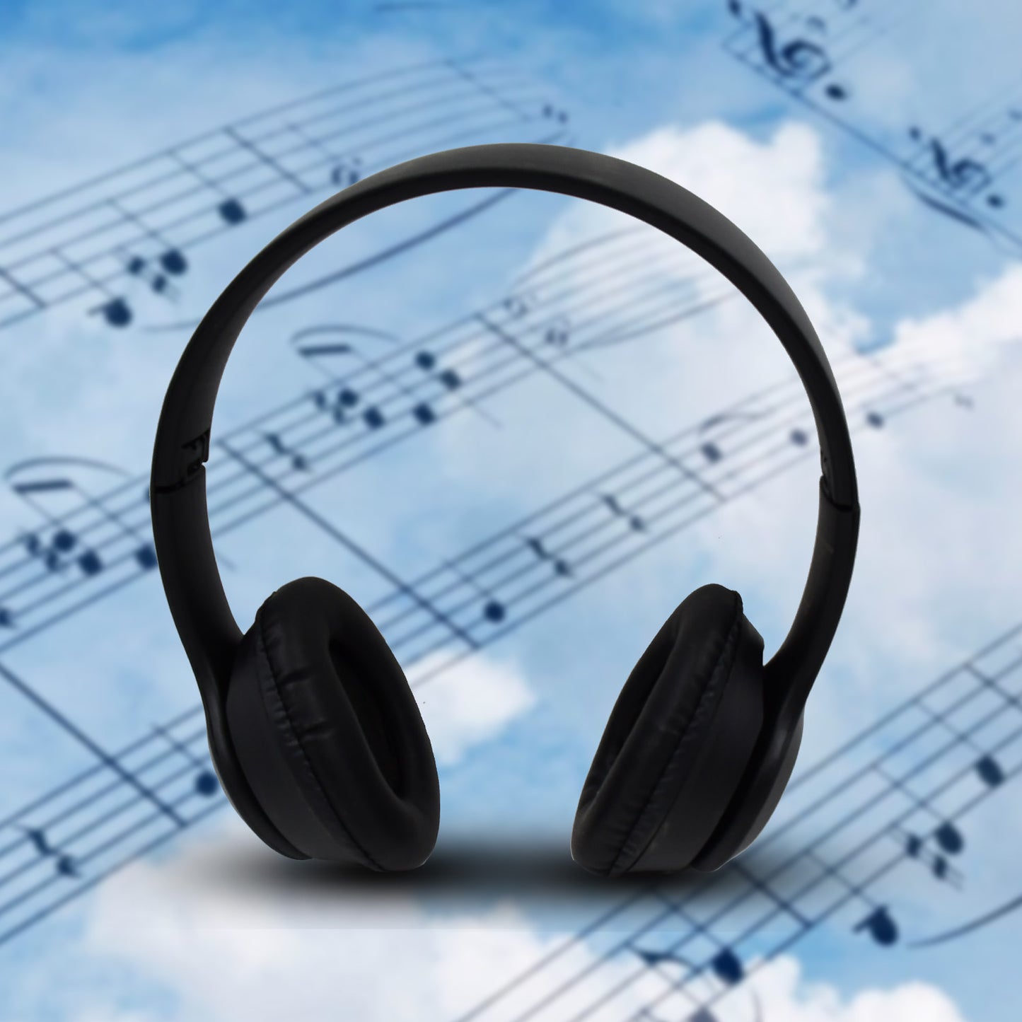 Wukusy foldable wireless headphone with calling function, showing sleek black design and adjustable ear cups for mobile use.