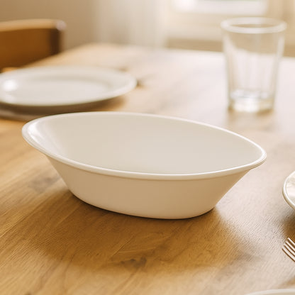 White plastic Marin serving bowl by Wukusy, elegant oval deep design, perfect for serving salads or main dishes, 1 piece.