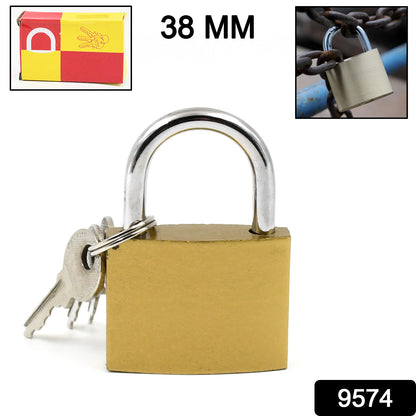 Wukusy solid 3 keys padlock, 38mm, used for home security and improvement, with a metal body and keyhole visible.