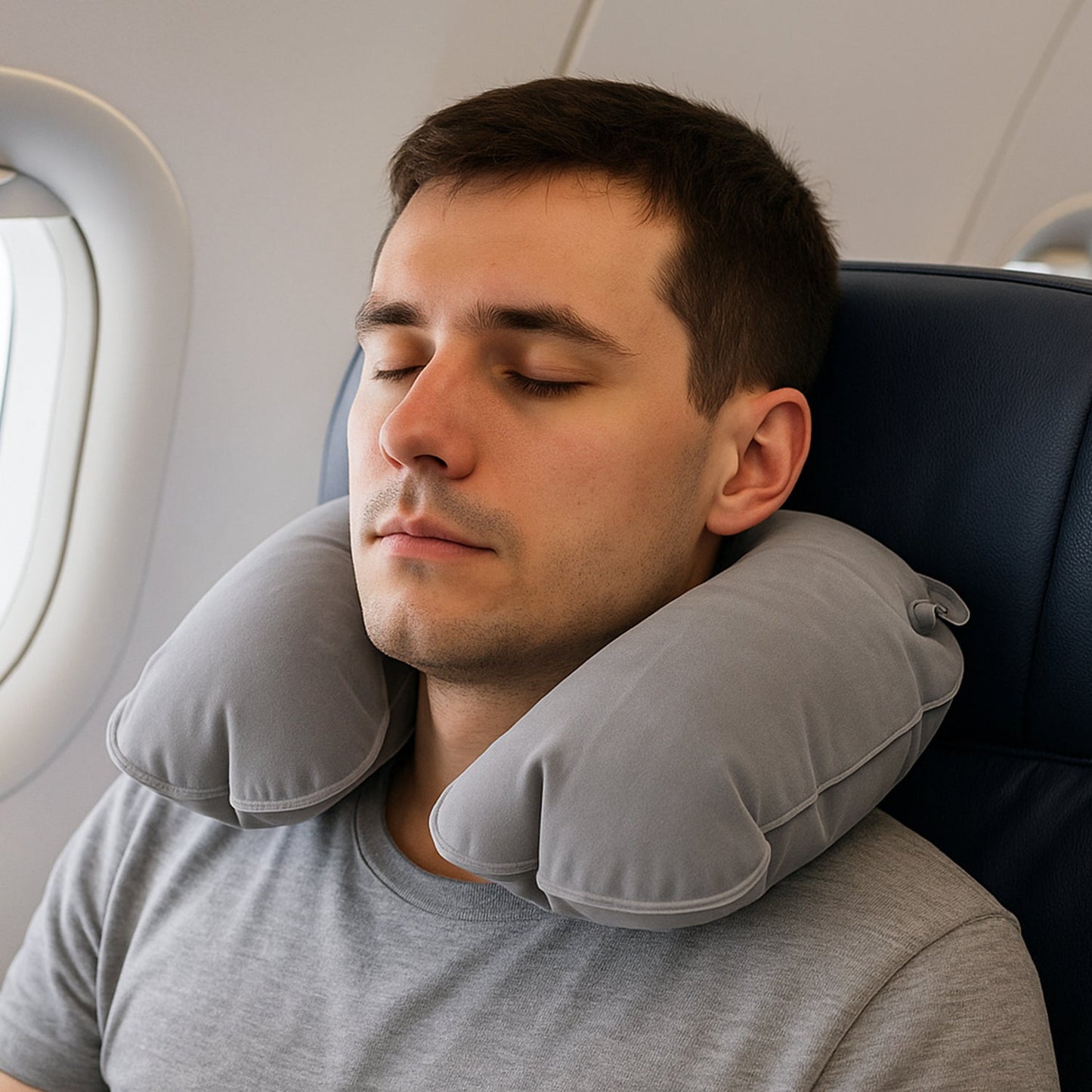 Wukusy 8540 inflatable U-shaped travel pillow, foldable and portable for neck support during long trips, camping, or flights.