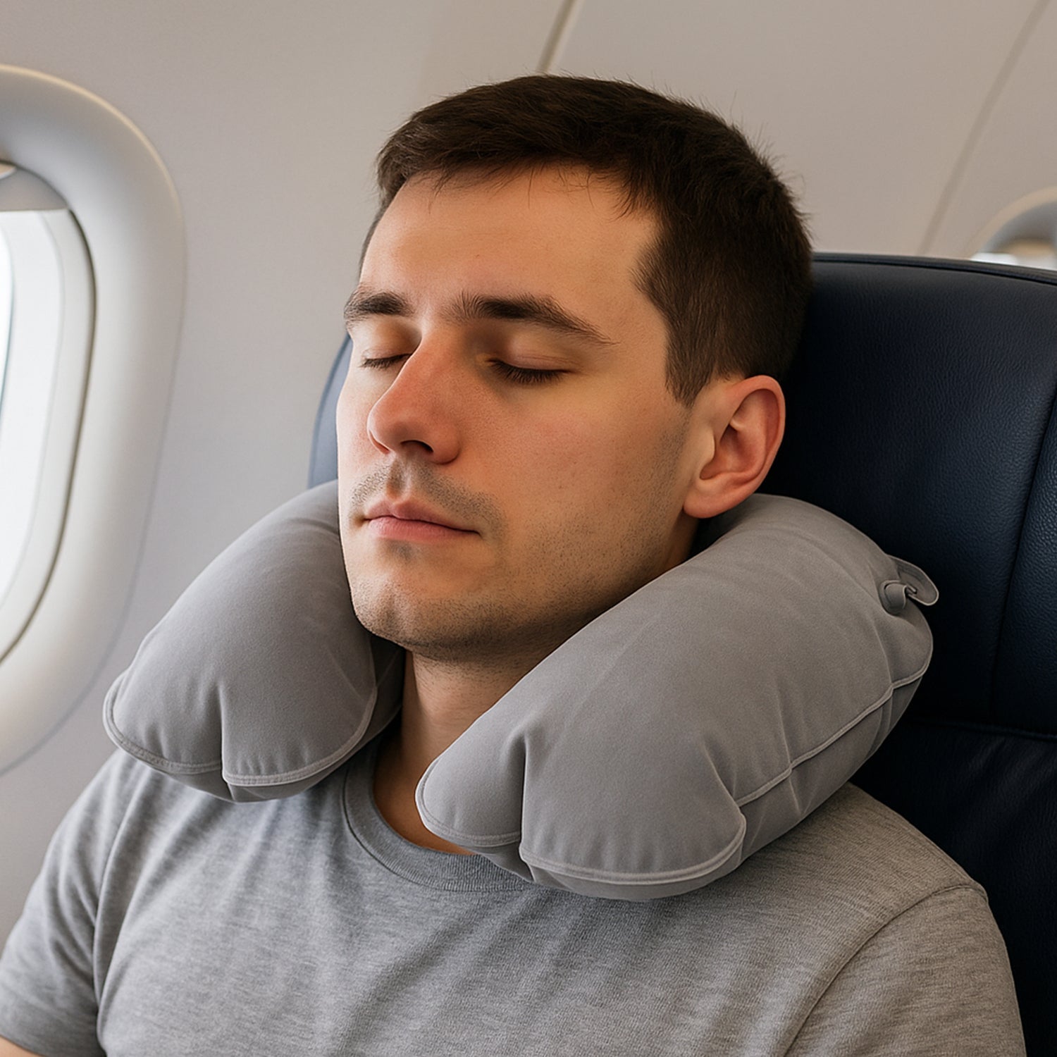 Wukusy 8540 inflatable U-shaped travel pillow, foldable and portable for neck support during long trips, camping, or flights.