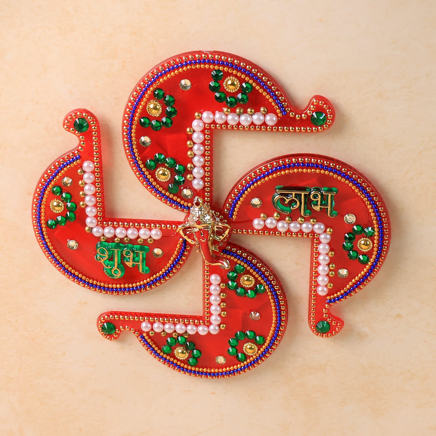Acrylic Swastik Shubh Labh wall hanging for home decor, featuring traditional symbols in vibrant colors by Wukusy.