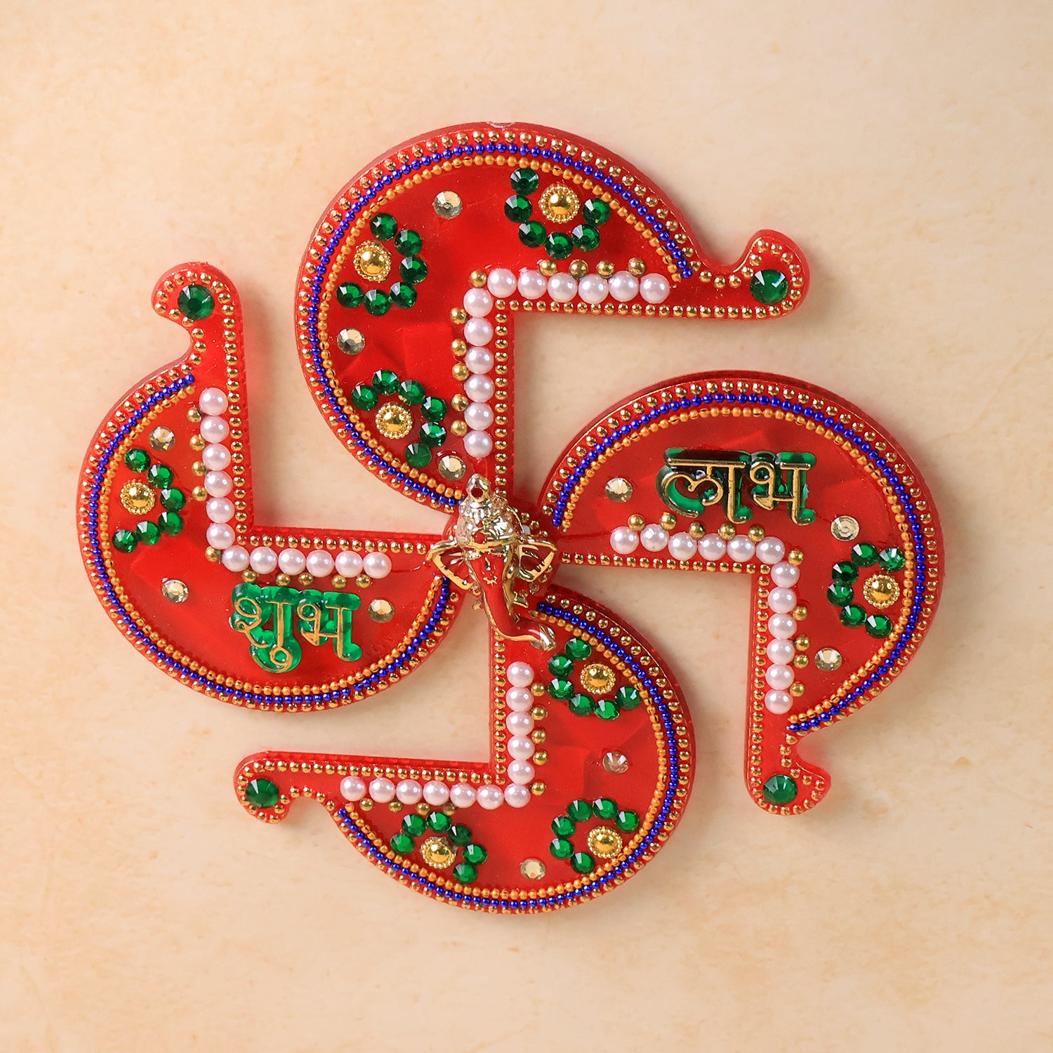 Acrylic Swastik Shubh Labh wall hanging for home decor, featuring traditional symbols in vibrant colors by Wukusy.