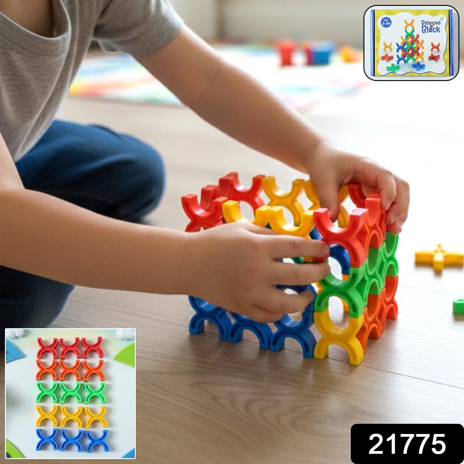 Colorful interlocking stacking toy set by Wukusy featuring vibrant blocks for creative building and play.