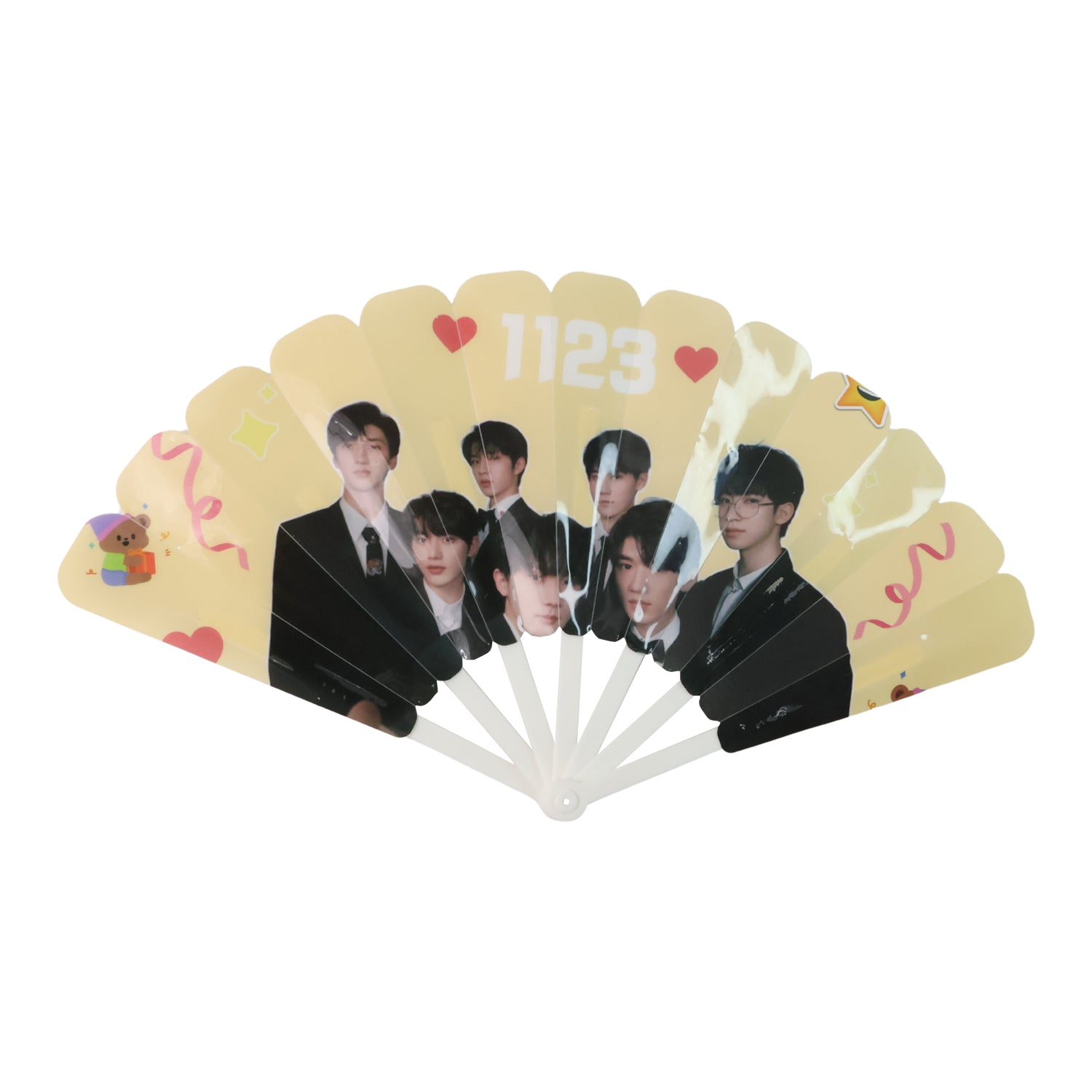 Wukusy idol-themed foldable hand fan with colorful design, lightweight and portable for home decor or personal use.