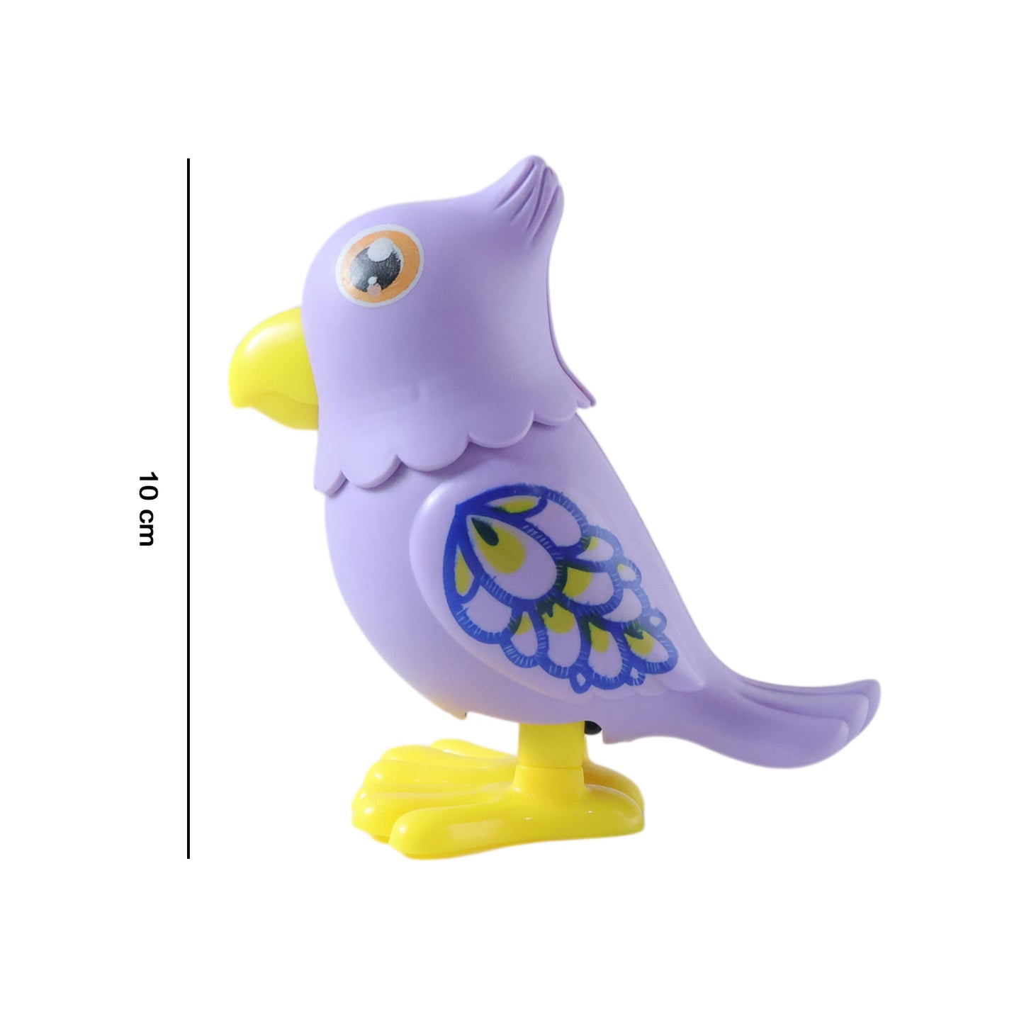 Wukusy key-operated jumping bird toy for kids, showing colorful plastic bird with key mechanism, ready for play.