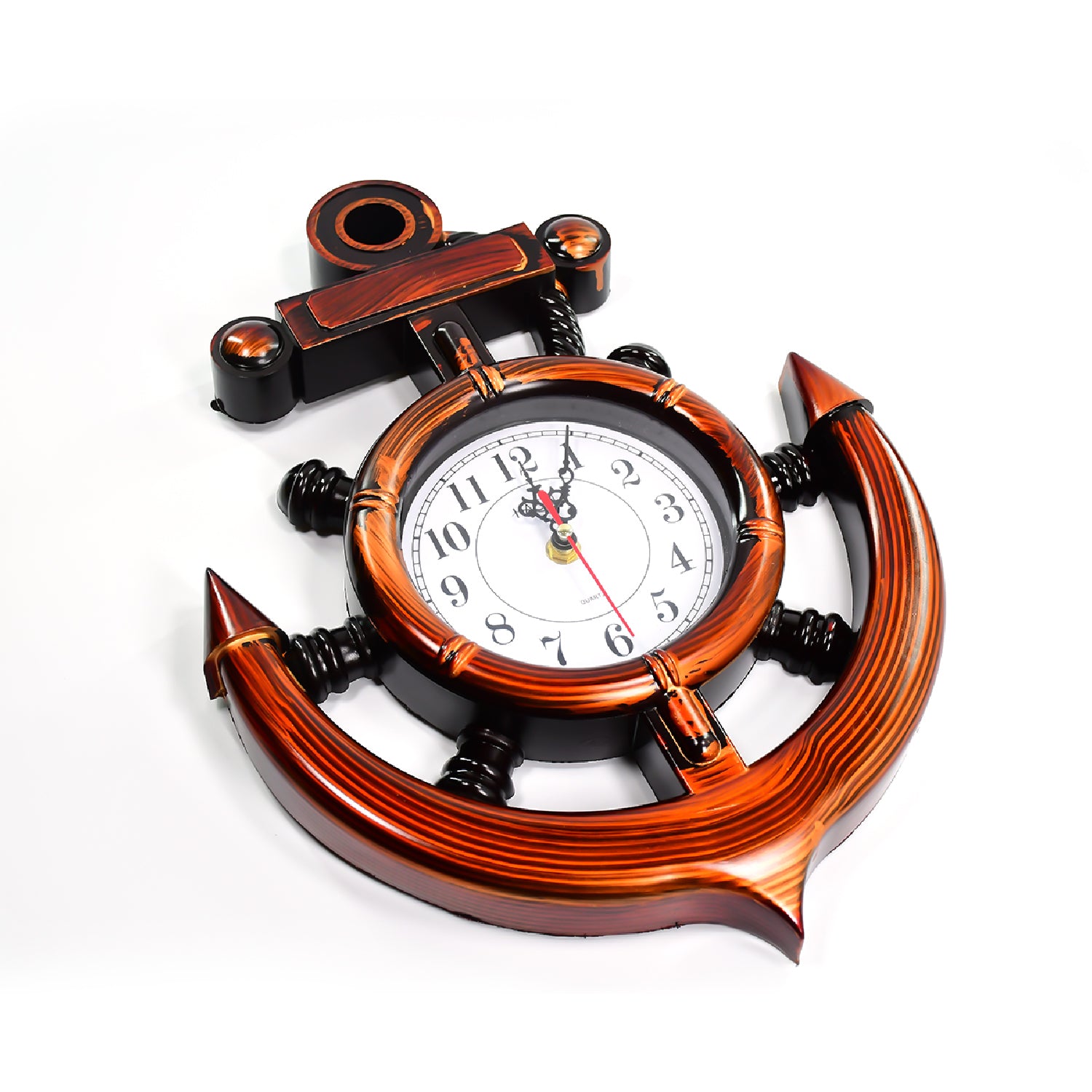 Wukusy 4931 Anchor Wall Clock for home decor, round clock with black numbers and hands on a white face, vintage style.