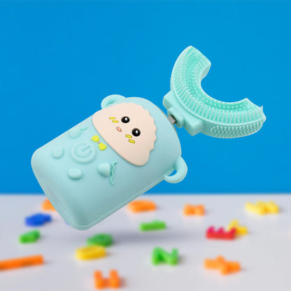 Wukusy 6892 electric kids toothbrush with light, music, U-shaped design, rechargeable USB, portable plastic, adjustable cleaning.