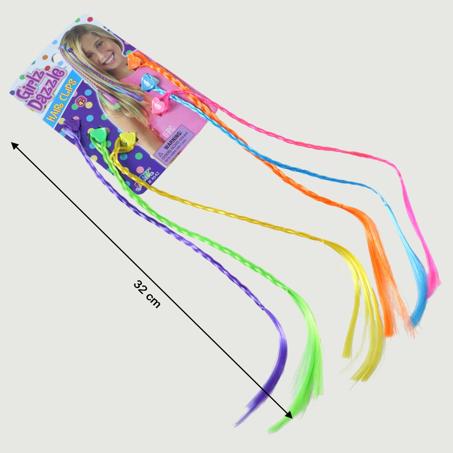 Colorful braided hair extension streaks for girls and kids, featuring six vibrant Wukusy hair extensions in a playful style.