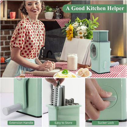 Wukusy stainless steel vegetable chopper with 6 blades, featuring stable suction base, perfect for slicing, dicing, and preparing veggies.