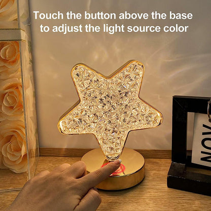 Wukusy star-shaped crystal diamond cordless lamp with USB recharge, touch control, 3-way dimmable nightstand lamp for bedroom or living room