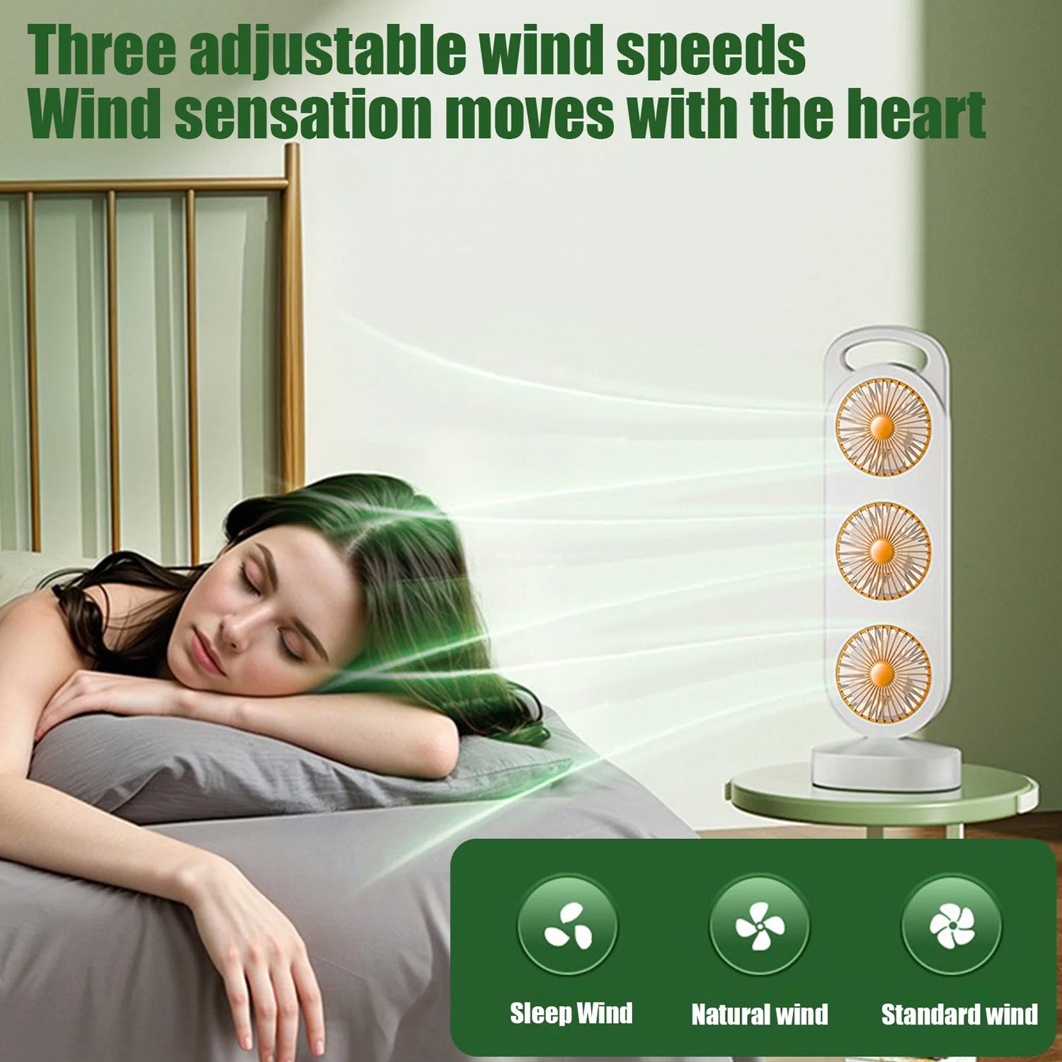 Wukusy portable 3-in-1 triple head table fan with adjustable blades and compact design, ideal for desktop cooling.