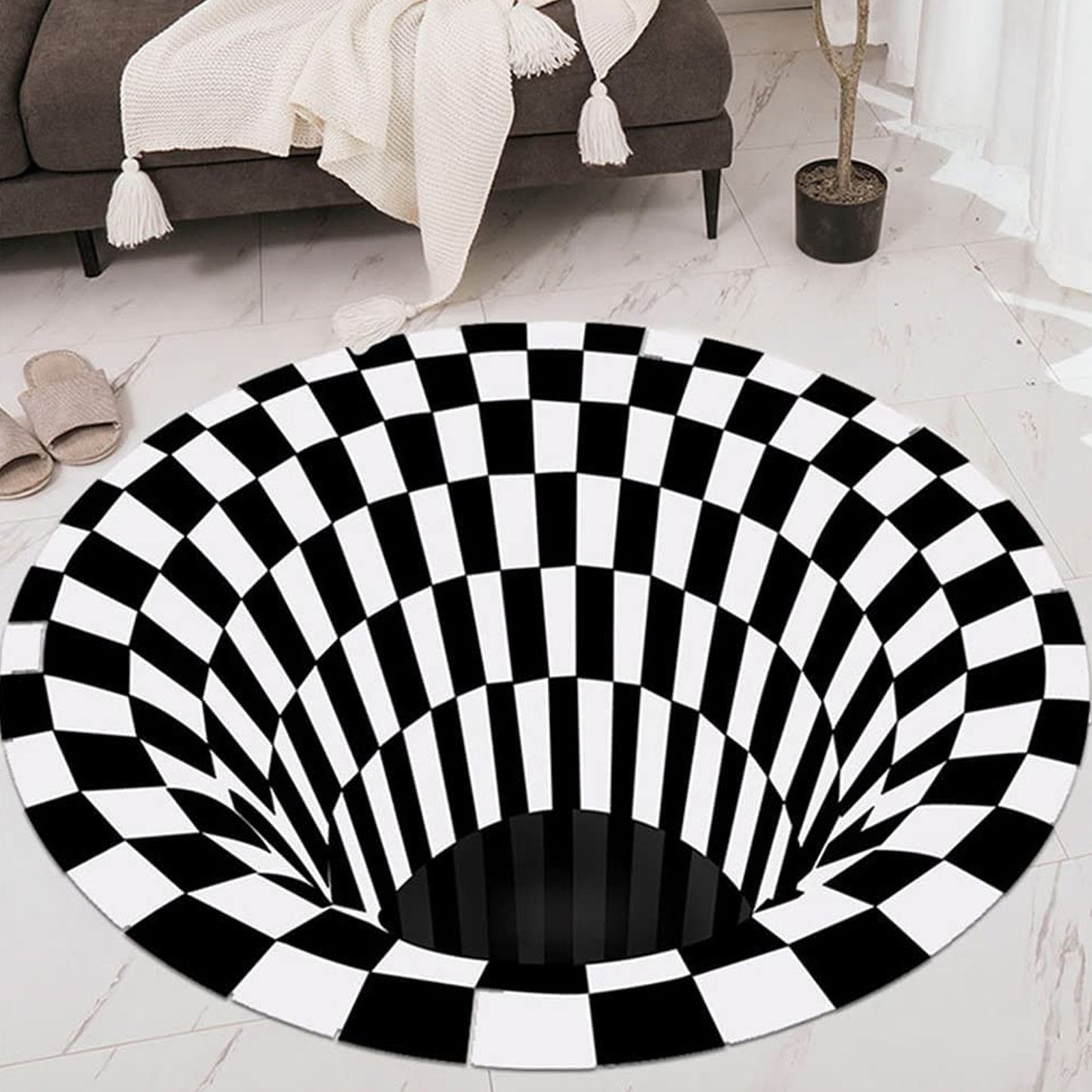 Wukusy 3D space round carpet floor mat, non-woven doormat, 78 cm diameter for home improvement and decorative entryway use