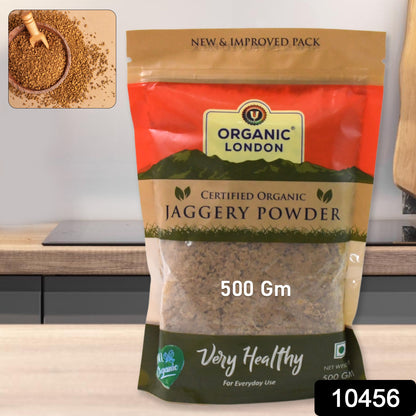 Organic Wukusy Jaggery Powder in a 500g package, showcasing the brown, granular texture of traditional natural sweetener.