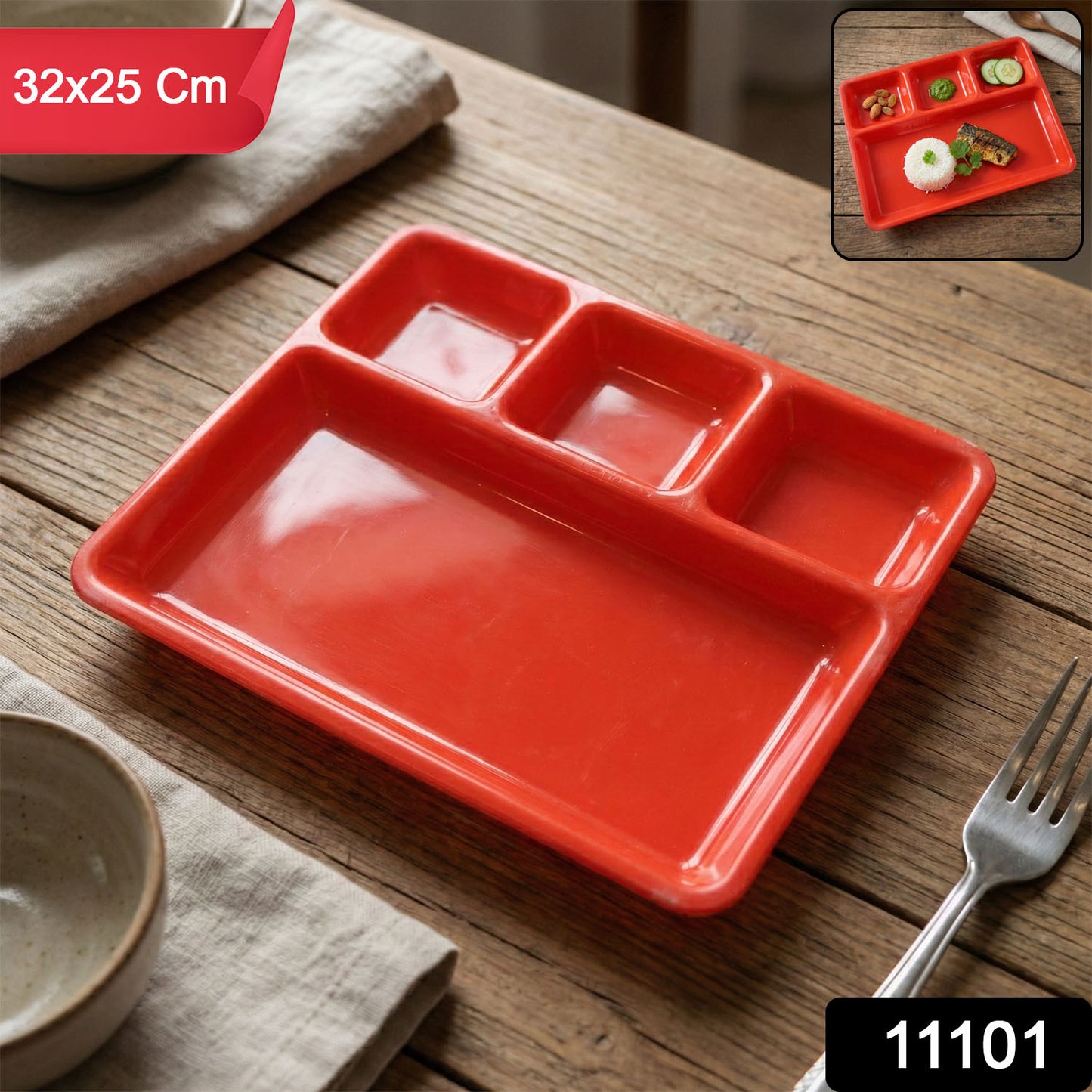 Wukusy 32x25 cm multipurpose compartment serving tray with multiple sections for food presentation and serving.