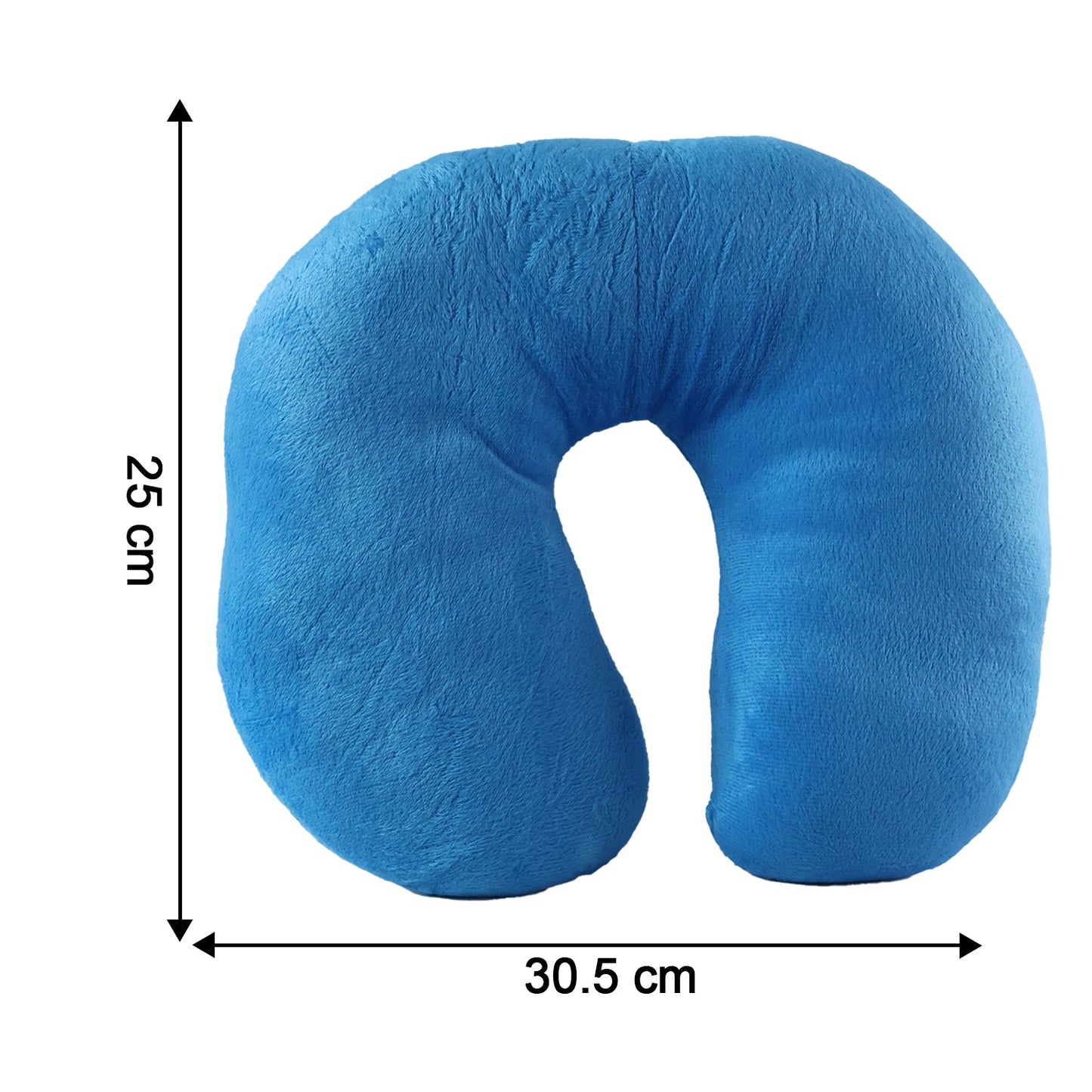 Blue U-shaped travel neck pillow by Wukusy providing head and neck support for comfortable journeys.