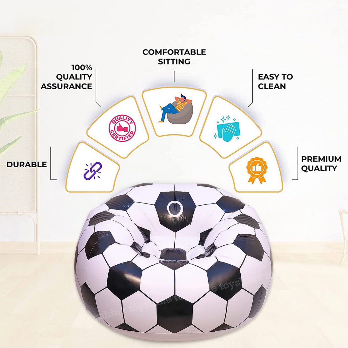 Wukusy inflatable foldable sofa in cartoon style, featuring a playful design, suitable for adults and kids, 110cm by 80cm.