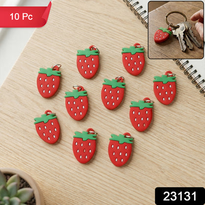 Wukusy strawberry design bag charm keychain set with 10 colorful fruity accessories on a white background