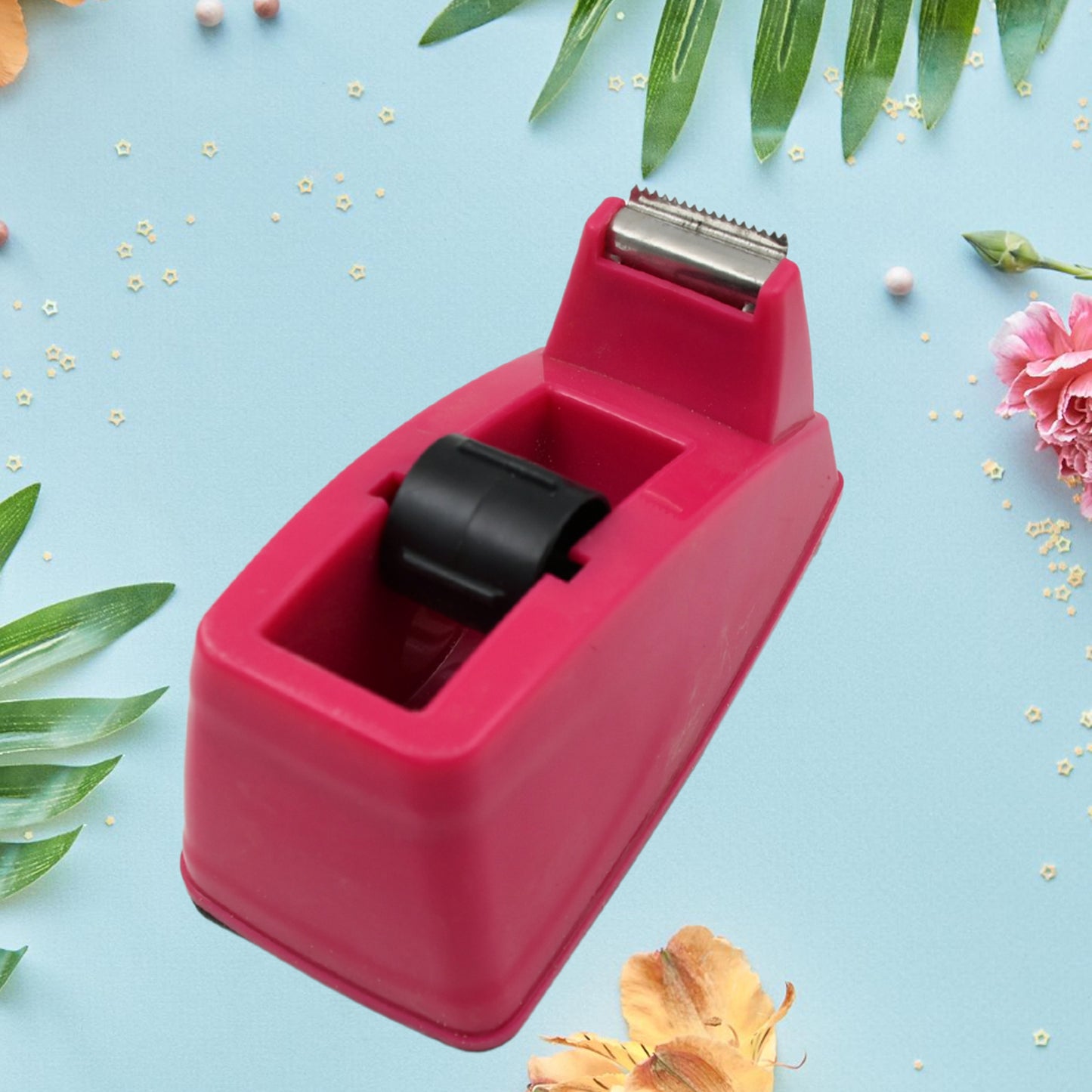 Wukusy plastic tape dispenser cutter for home office, stationary, and packaging tape, featuring a compact design and easy-to-use blade.