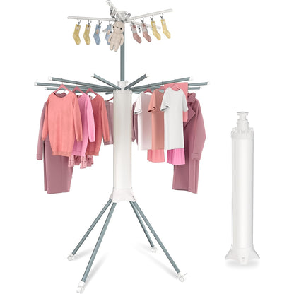 Wukusy multi-layer foldable clothes drying rack set with multiple horizontal bars for hanging laundry in a home improvement setting.