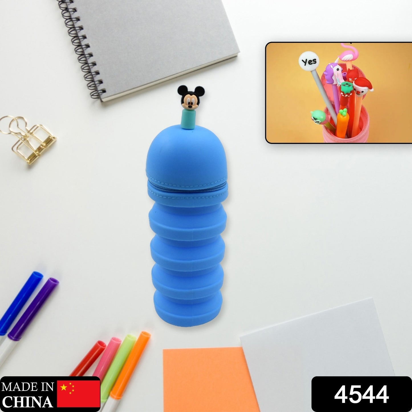 Pink Wukusy silicone telescopic pencil case with zipper closure and large capacity, suitable for school, office, or home use.