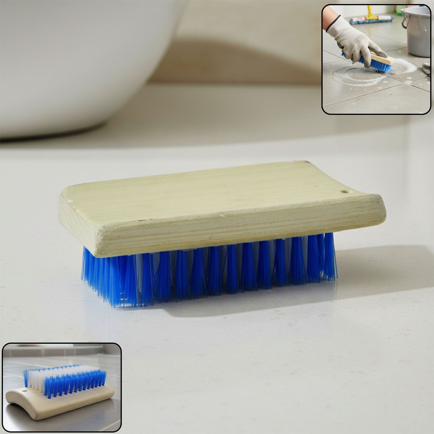 Heavy duty wooden handle scrub brush with hard bristles by Wukusy, ideal for tough cleaning tasks