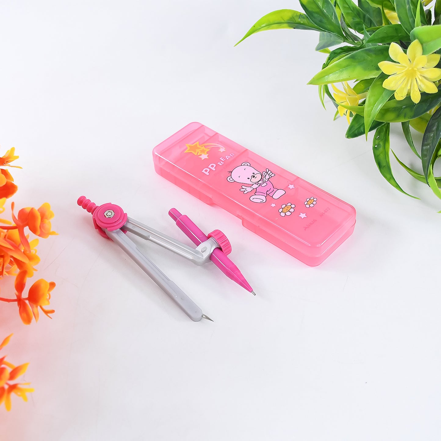 Wukusy 3-in-1 kids' geometry compass set for office use, featuring colorful compasses and drawing tools on a white background.