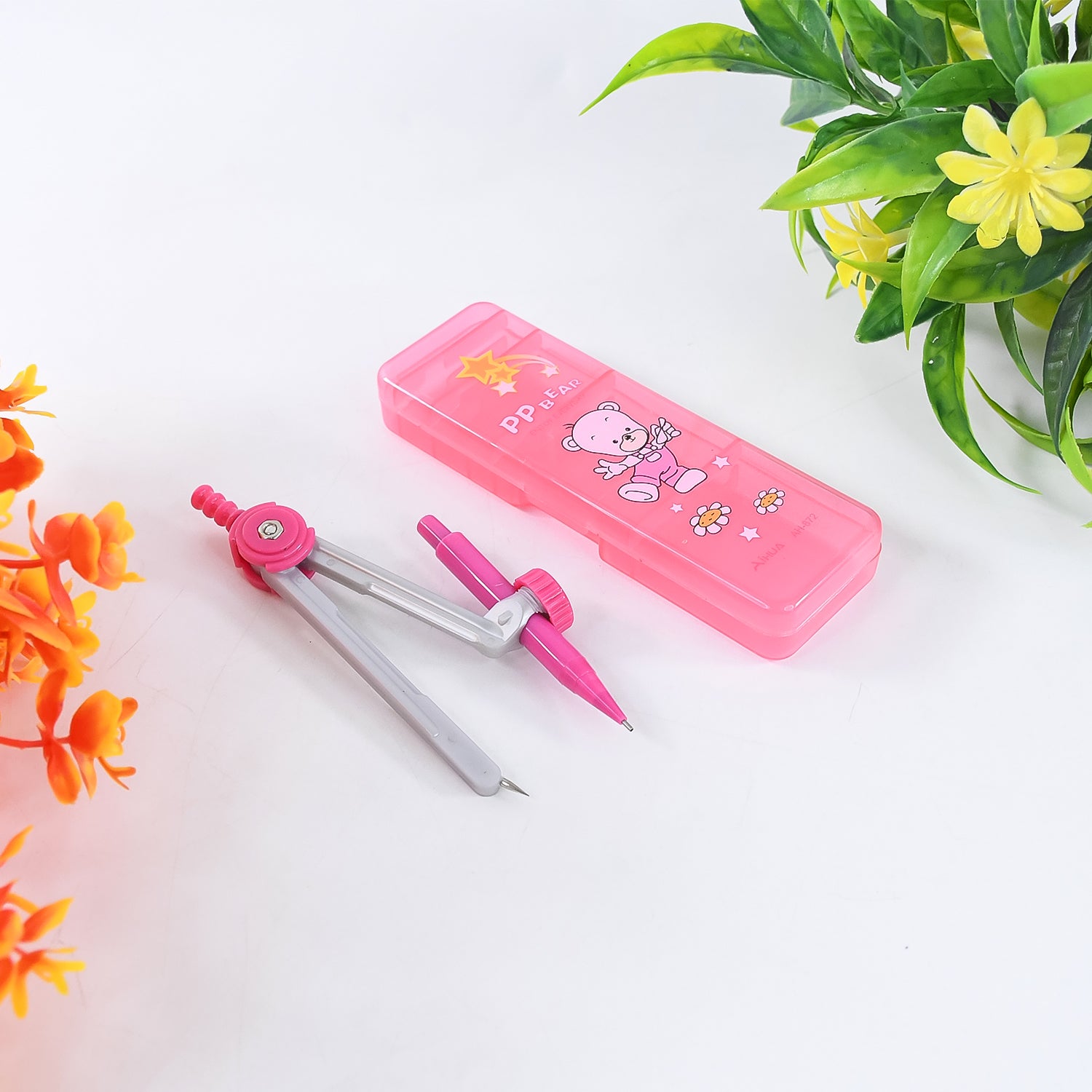 Wukusy 3-in-1 kids' geometry compass set for office use, featuring colorful compasses and drawing tools on a white background.