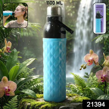 Wukusy plastic 1100ml diamond texture sports water bottle, durable and lightweight for active use, with a screw-on lid and textured grip.