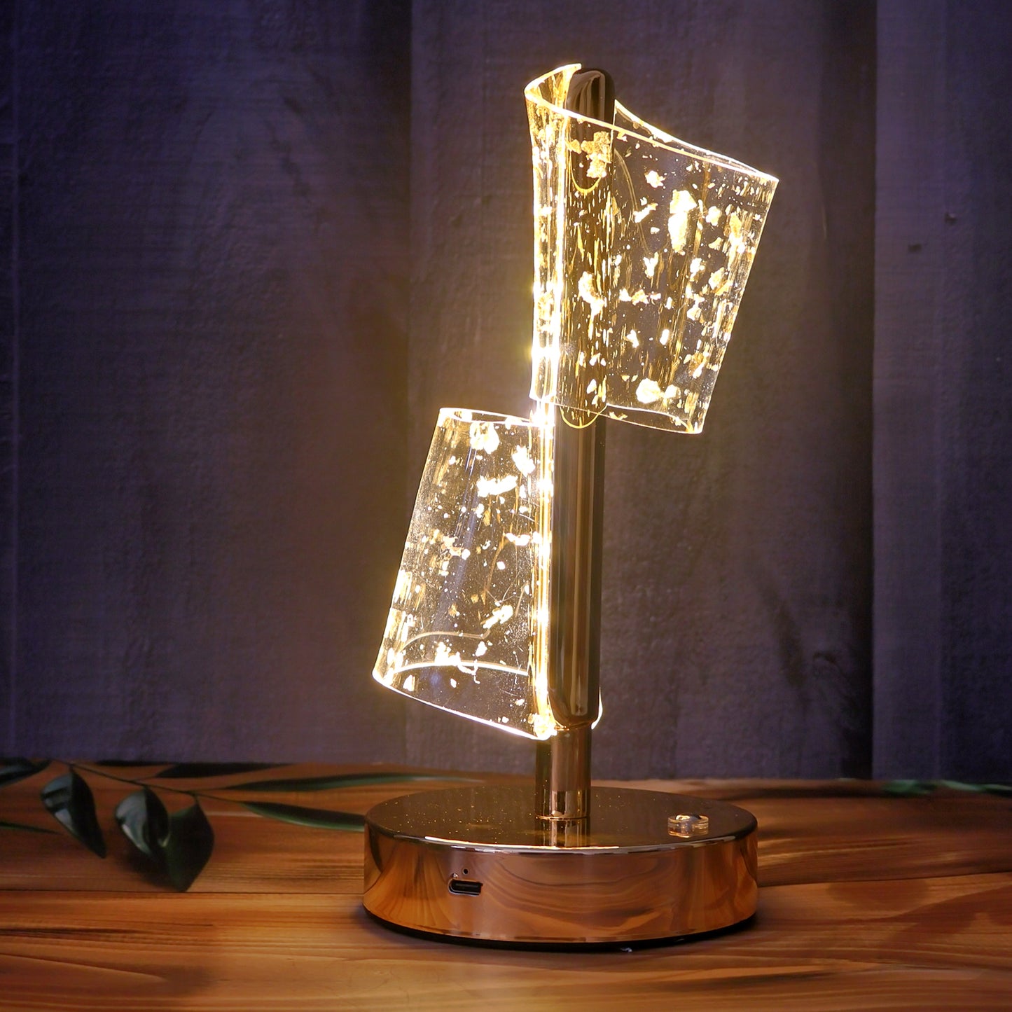 Luxury golden crystal LED double shade table lamp by Wukusy, featuring elegant home decor with shimmering crystal accents.