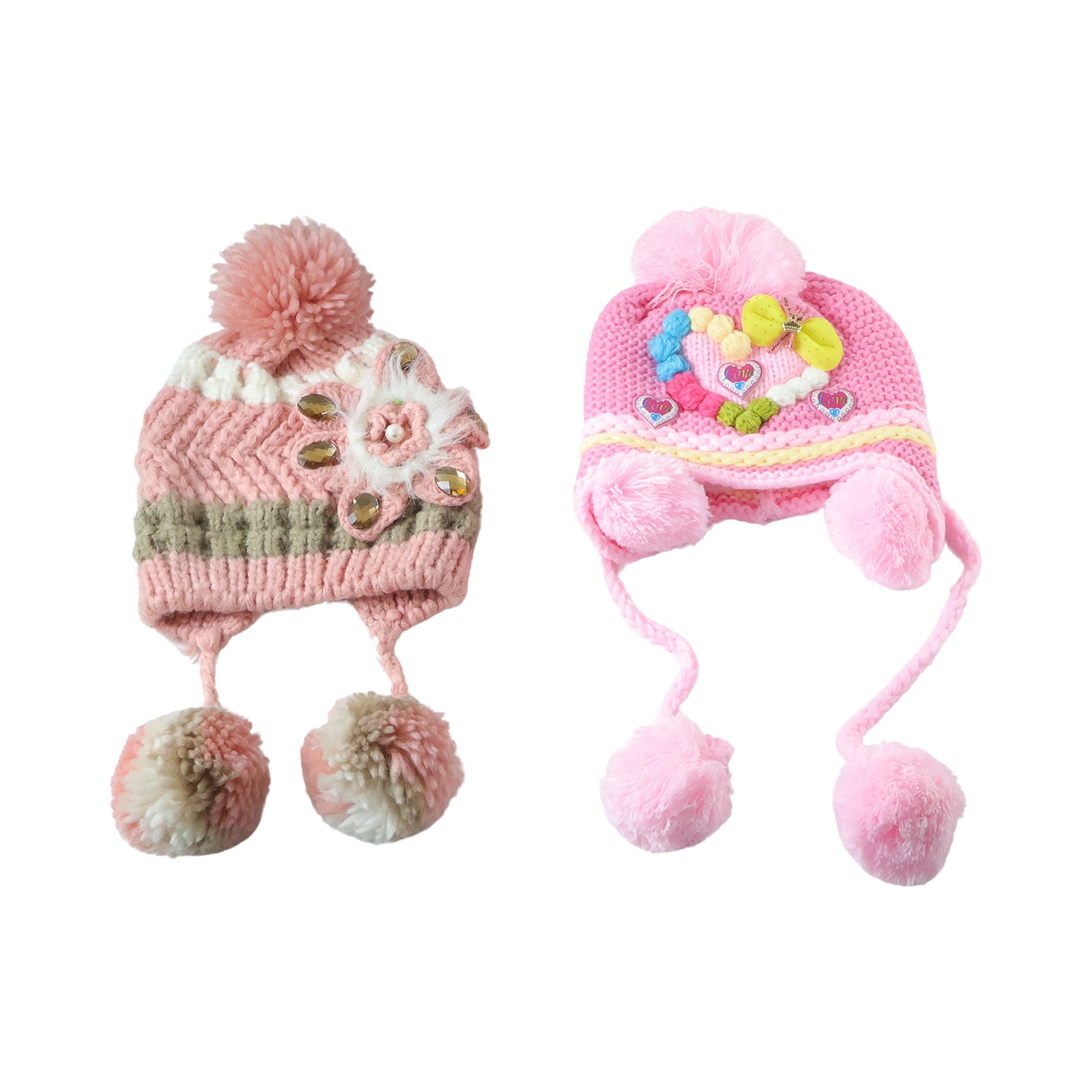 Wukusy cute kids winter woolen ear flap cap with pom pom and mix design, warm and cozy for cold weather.
